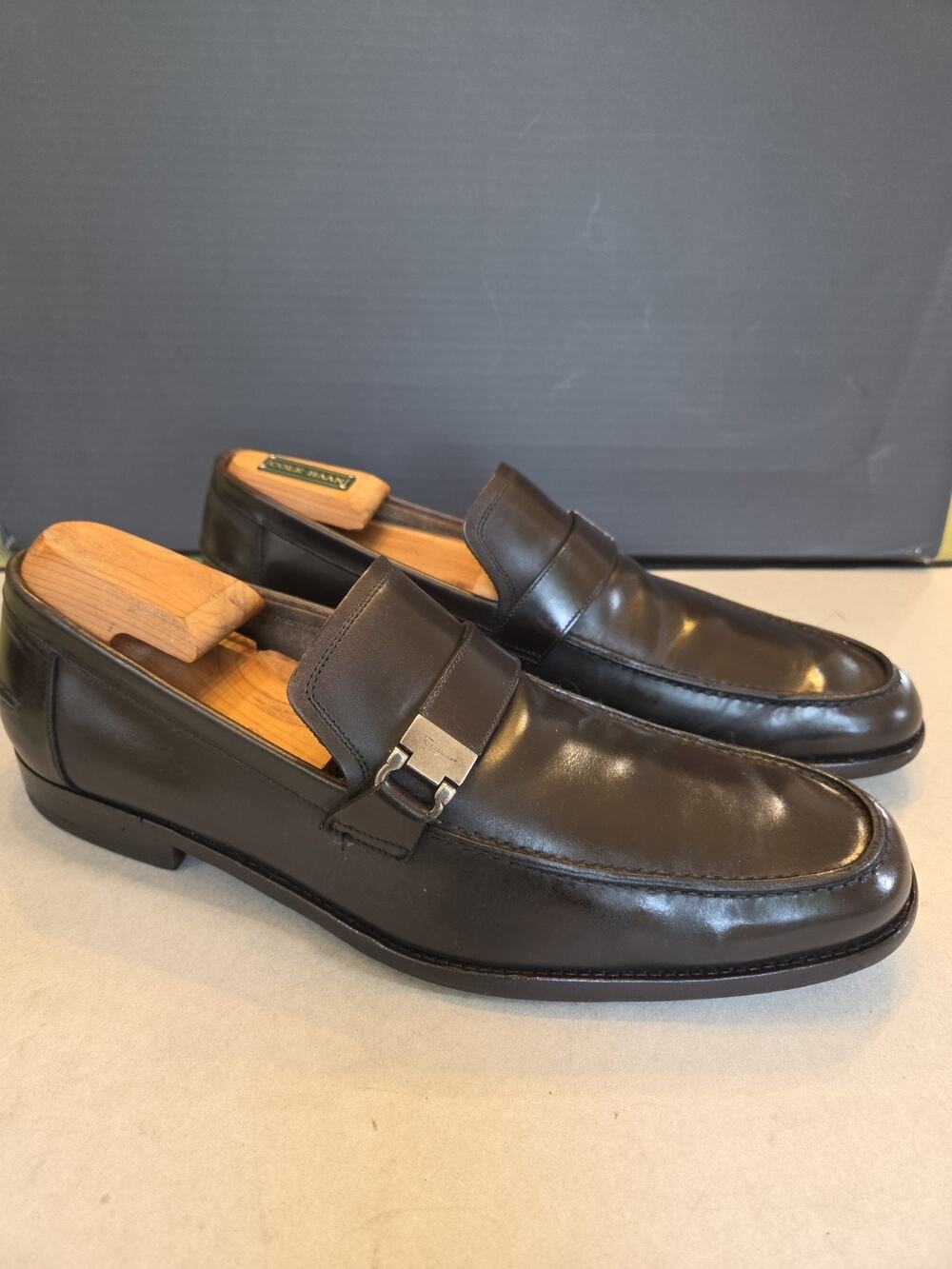 Salvatore Ferragamo Tangeri Mens Black Leather Loafers 10.5 EEPremium Topy Soles